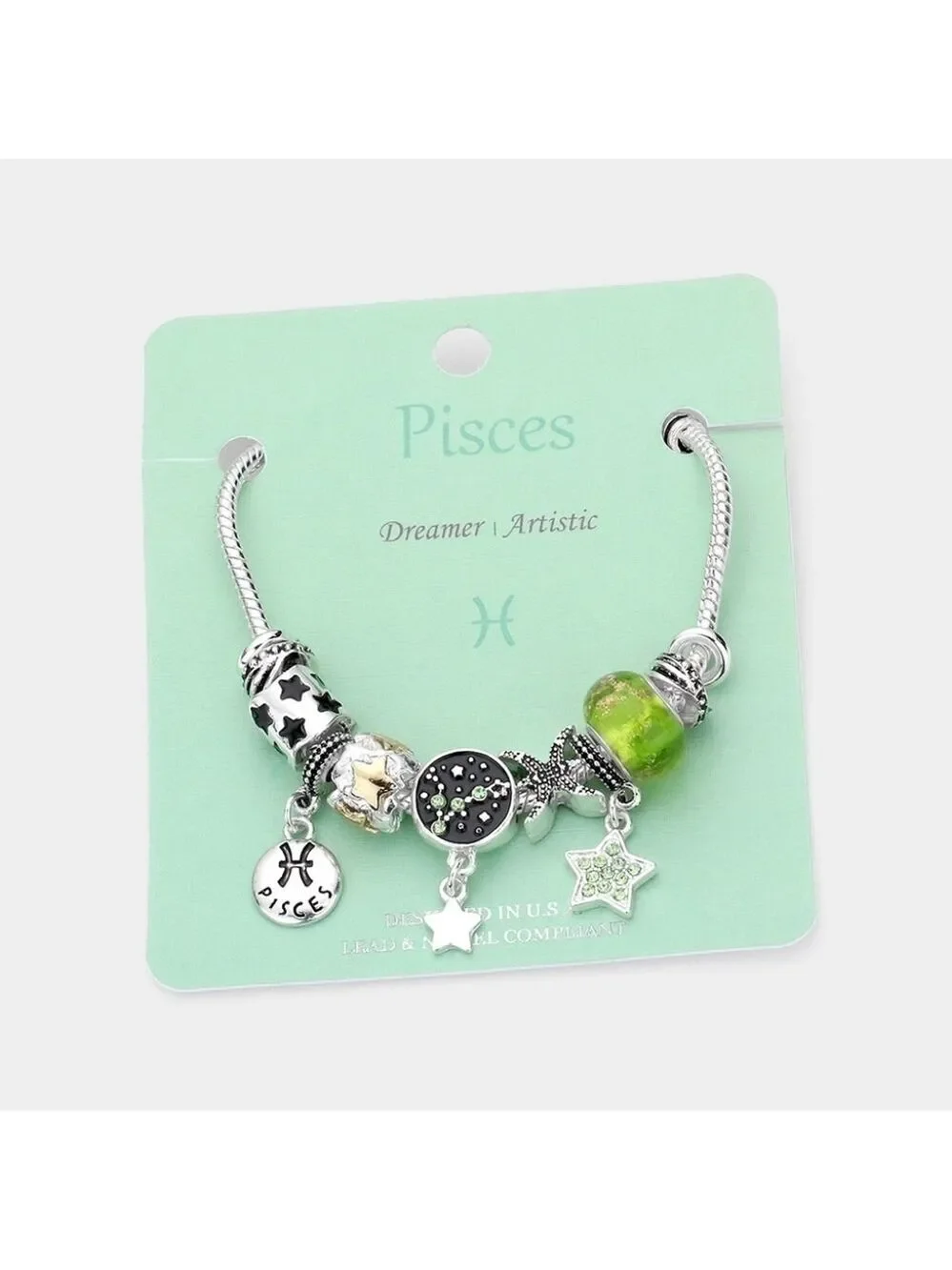 NEW Pisces Zodiac Sign Snake Chain Charm Beads Bracelet